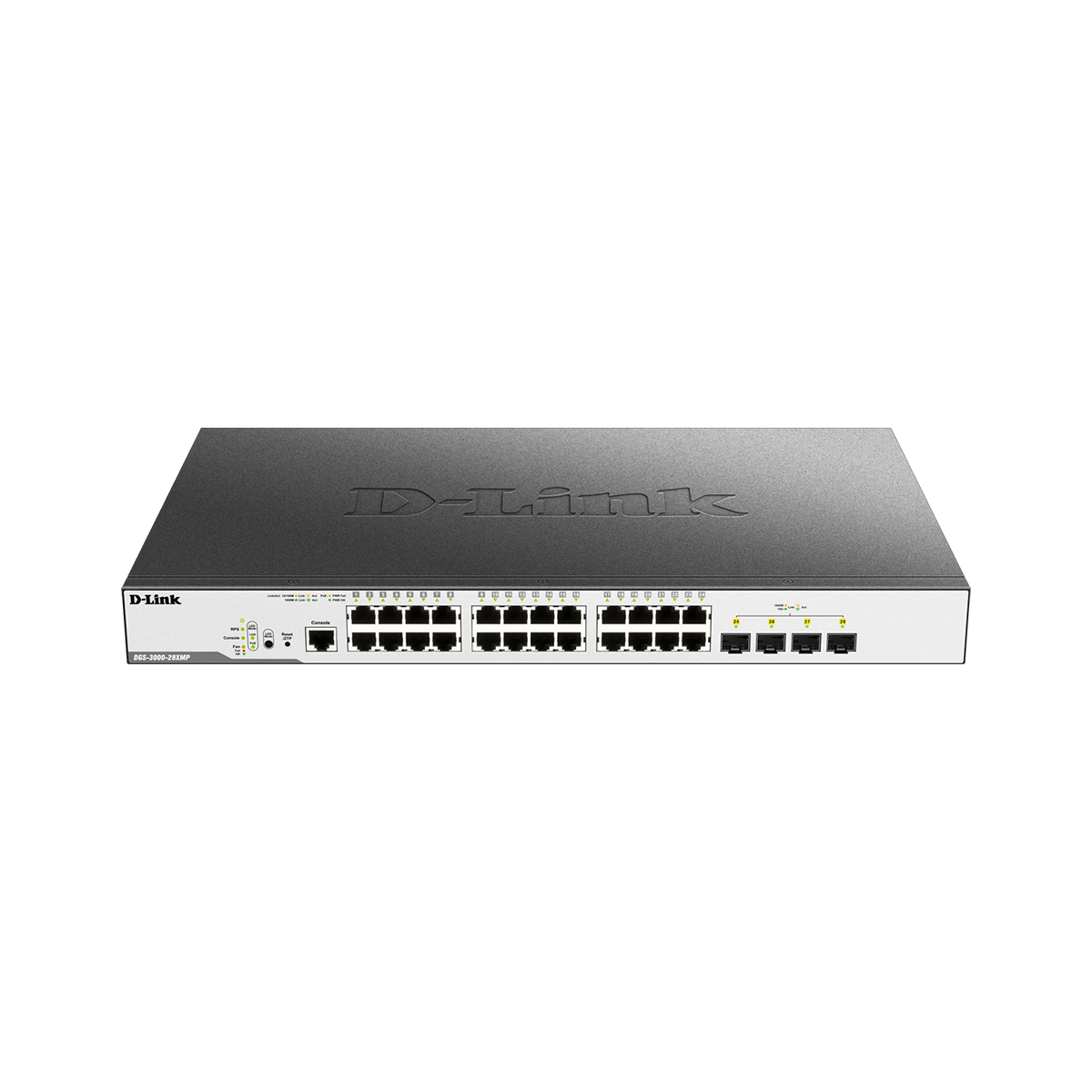 قیمت و خرید سوییچ شبکه مدیریتی 24 پورت PoE با 4 پورت SFP دی لینک مدل DGS-3000-28XMP | نت ران